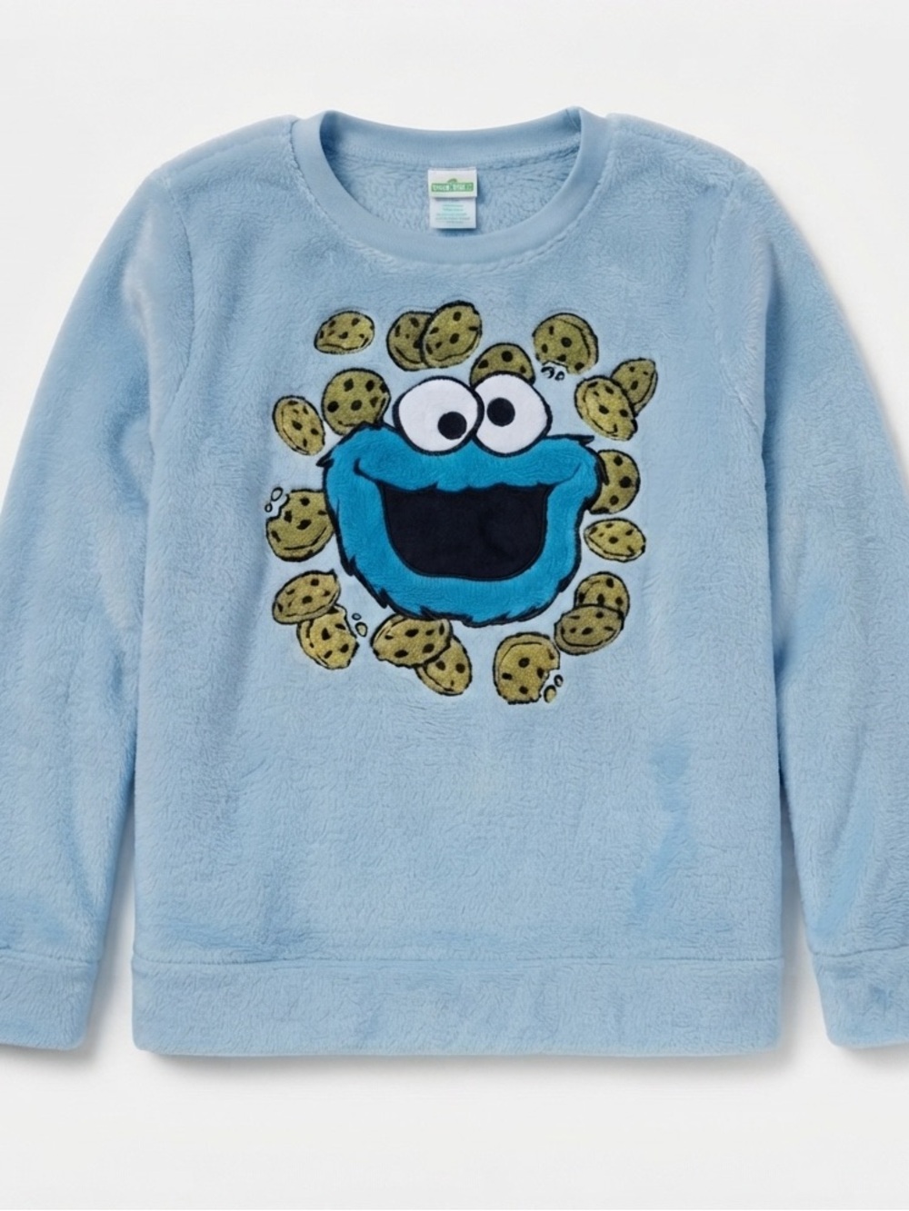Sesame Street Light Blue Cookie Monster Plush Fleece Pullover Women's Small 4-6